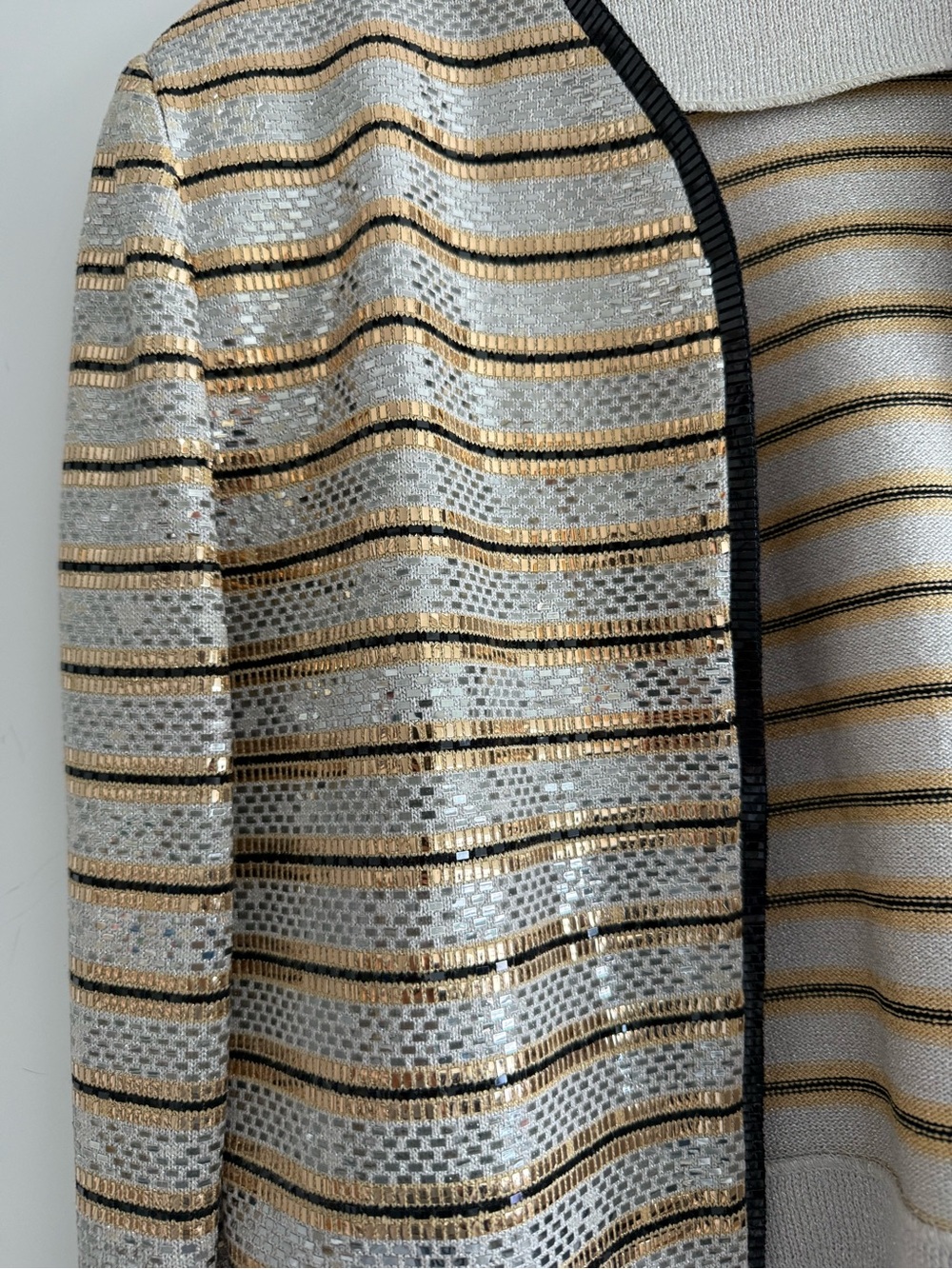 St. John Gold, Silver & Black Striped Open-Front Jacket - Picture 2 of 3